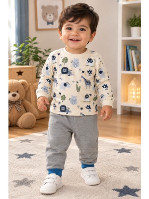 Biberon Baby Erkek Bebek Takım %100 Pamuklu Uzun Kollu Aslan ve Ayı Baskılı