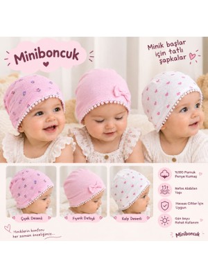 Mini Boncuk Bebek Penye Bere Şapka 3’lü Set – Çiçek Kalp Fiyonk