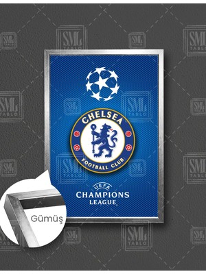 SML Tablo Chelsea Futbol Kulübü Logosu Chelsea Football Club Çerçeveli Dikey Kanvas Tablo