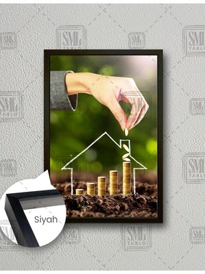 SML Tablo Birikim Emlak Ev Alım Satım Finans Emlakçı Çerçeveli Dikey Kanvas Tablo