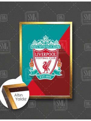 SML Tablo Liverpool Futbol Kulübü Logo You Will Never Walk Alone Çerçeveli Dikey Kanvas Tablo