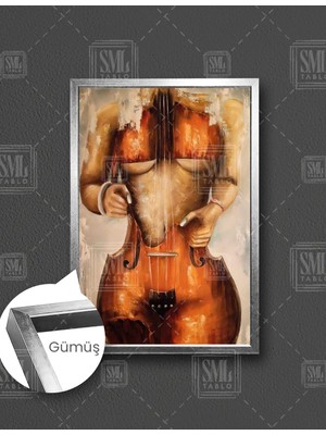 SML Tablo Keman ve Model Manipülasyon Müzik Sanatı Çerçeveli Dikey Kanvas Tablo