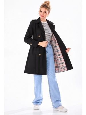 TUTveAL Collection Kadın Suya Dayanıklı Büyük Beden Trençkot Kemerli Uzun Kruvaze Trençkot Bonded Kumaş Astarlı