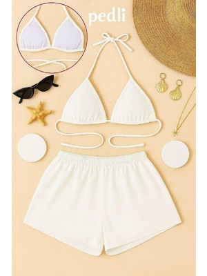 Şortlu Belden ve Boyundan Bağlamalı Bikini Takımı