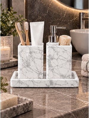 Betonmall Beton 3'lü Banyo Aksesuar Seti Dekoratif Banyo Düzenleyici Seti