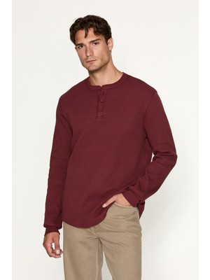 Grimelange Sıella Erkek Organik Pamuklu Patlı Uzun Kollu Bordo Sweatshirt