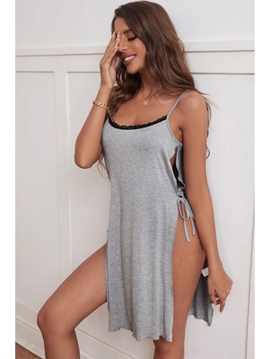Cut Out Detaylı Yırtmaçlı Sexy Gecelik