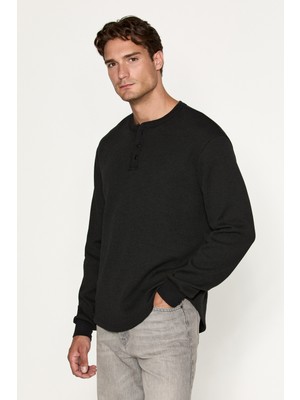 Grimelange Sıella Erkek Organik Pamuklu Patlı Uzun Kollu Siyah Sweatshirt