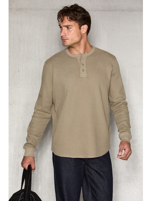 Grimelange Sıella Erkek Organik Pamuklu Patlı Uzun Kollu Yeşil Sweatshirt