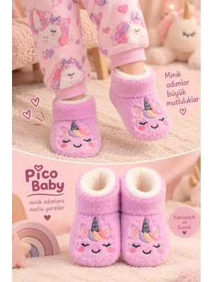 Pico Baby Bebek & Çocuk Kaydırmaz Tabanlı Ev Botu / Panduf / Kışlık Peluş Bot / Unicorn Desenli