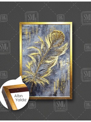 SML Tablo Gold Tropik Yaprak Gümüş Fonlu Dekorasyon Çerçeveli Dikey Kanvas Tablo