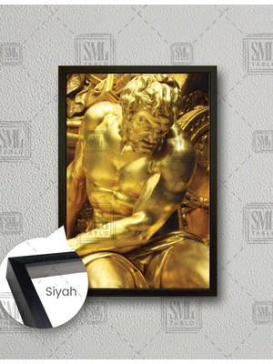 SML Tablo Gold Mitolojik Heykel Dekorasyon Çerçeveli Dikey Kanvas Tablo