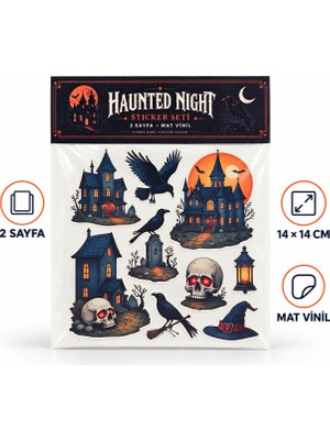 Tişört Kodu Haunted Night 2 Sayfa Mat Vinil Sticker Seti – Gotik Halloween Çıkartmaları