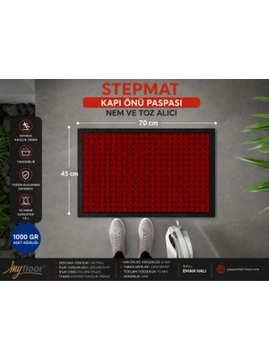 My Floor Nem Alıcı Toz Tutucu Çamur Sıyırıcı Pvc Taban ve Pvc Bordürlü Scroll Benekli Kırmızı Halılı Kapı Önü Paspası