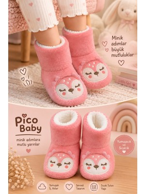 Pico Baby Bebek & Çocuk Kaydırmaz Tabanlı Ev Botu / Panduf / Kışlık Peluş Bot / Ceylan Desenli