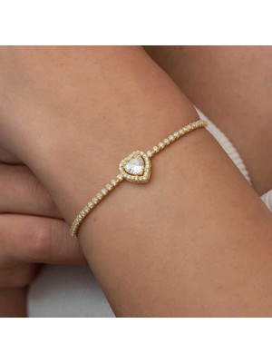 Pileli Store Gümüş Gold Kalpli Su Yolu Bileklik