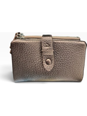 Nas Bag Küçük Yumuşak Deri Çıtçıtlı Kadın Cüzdan Çanta Bronz