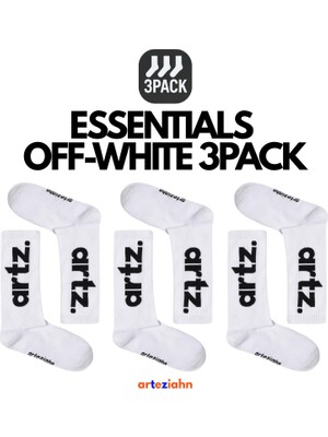 Arteziahn Essentials Off-White - Beyaz 3PACK Unisex Spor & Lifestyle Havlu Taban Organik Pamuklu Çorap 3'lü Çorap Seti