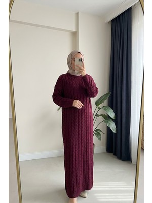 Beyome Kadın Triko Örgü Elbise Uzun Kollu Maxi Boy Rahat Kesim Standart Beden 38 40 42 44 46 48 50 Uyumlu
