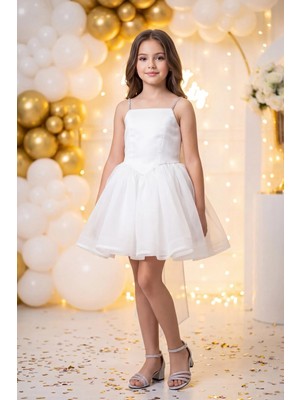 Butik Happy Kids Kız Çocuk Prenses Abiye Elbise Büyük Kurdele Detaylı Zarif Tasarım Çocuk Abiye Elbise 6-13 Yaş