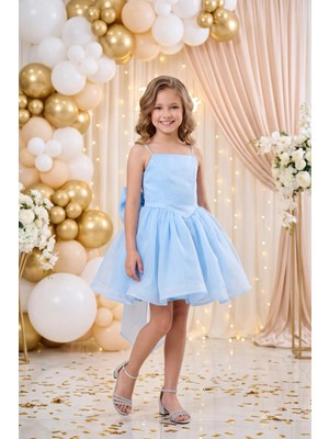 Butik Happy Kids Kız Çocuk Prenses Abiye Elbise Büyük Kurdele Detaylı Zarif Tasarım Çocuk Abiye Elbise 6-13 Yaş