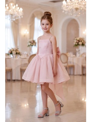 Butik Happy Kids Kız Çocuk Prenses Abiye Elbise Büyük Kurdele Detaylı Zarif Tasarım Çocuk Abiye Elbise 6-13 Yaş