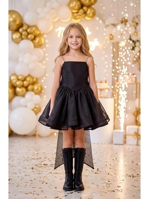 Butik Happy Kids Kız Çocuk Prenses Abiye Elbise Büyük Kurdele Detaylı Zarif Tasarım Çocuk Abiye Elbise 6-13 Yaş