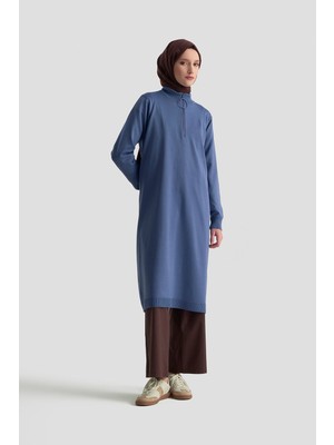 Armine Fermuar Detaylı Triko Tunik Indigo