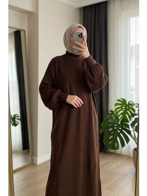 Beyome Kadın Triko Örgü Elbise Uzun Kollu Maxi Boy Rahat Kesim Standart Beden 38 40 42 44 46 48 50 Uyumlu