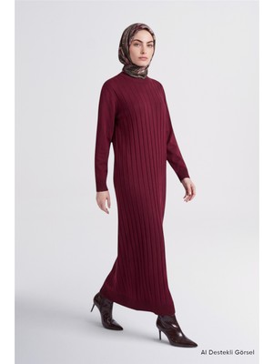 Armine Regular Fit Triko Elbise Bordo