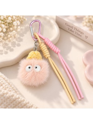 Kumru Studio Puffy Pembe-Krem Bereli Ponpon Çanta Charmı