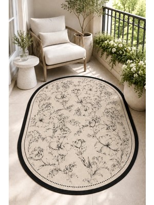 Decomia Home Dijital Kaymaz Oval Yıkanabilir Çiçekli Salon Halısı Mutfak Halısı Koridor Halısı