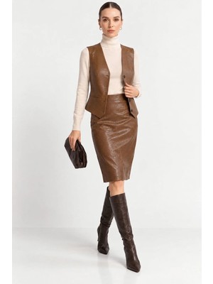 Haki Elara Kroko Desenli Hakiki Deri Kalem Etek