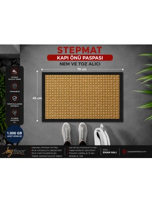 Nem Alıcı Toz Tutucu Çamur Sıyırıcı Pvc Taban ve Pvc Bordürlü Scroll Bej Halılı Kapı Önü Paspası