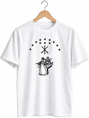 Hediyenza Adige Çerkes Bayrağı Baskılı Siyah Unisex ve Çocuk Kısa Kollu T-Shirt