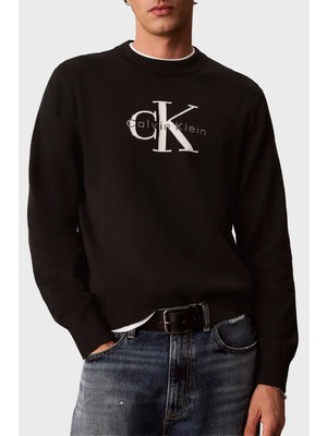 Calvin Klein Logolu Relaxed Fit Bisiklet Yaka Kazak LV04RH320GUB1 Erkek Kazak LV04RH320G Ub1