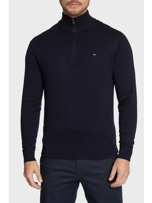 Tommy Hilfiger Yarım Fermuarlı Pamuk ve Kaşmir Karışımlı Regular Fit Kazak Erkek Kazak MW0MW28049 Dw5