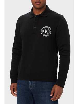 Calvin Klein Logolu % 100 Pamuk Düğmeli Polo Yaka Sweat LV04RH236GUB1 Erkek Polo Yaka Sweat LV04RH236G Ub1