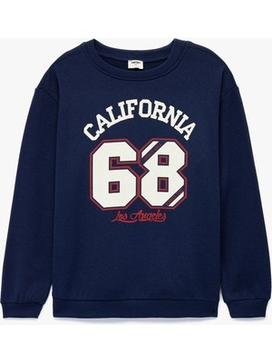 Koton Erkek Çocuk Uzun Kollu Bisiklet Yaka Baskılı Şardonlu Sweatshirt
