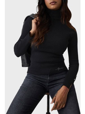 Guess Ls Tn Ellie Slim Fit Balıkçı Yaka Fittilli Kazak W6BR29Z1417 Kadın Kazak W6BR29 Z1417 Jblk