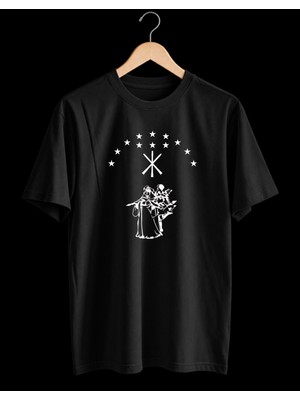 Hediyenza Adige Çerkes Bayrağı Baskılı Siyah Unisex ve Çocuk Kısa Kollu T-Shirt