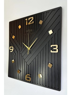 St. Morritz Square Long Pattern Aynalı Kare Çizgili 50X50 Sessiz Mekanizma Duvar Saati