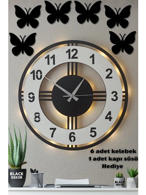 St. Morritz Siyah Beyaz Işıklı 40 cm Ahşap Duvar Saati | Modern ve Şık Dekoratif Duvar Saati