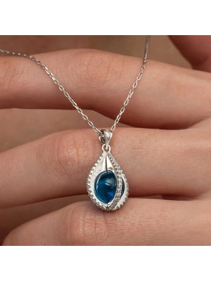 Pileli Store Gümüş Mavi Zirkon Taşlı Küre Kadın Kolye