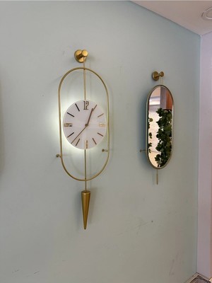 St. Morritz Metal 3 Lü Gold Serenity Pendulum Saat Elegante Set 30 x 75 (Mobiya) Metal Duvar Saati