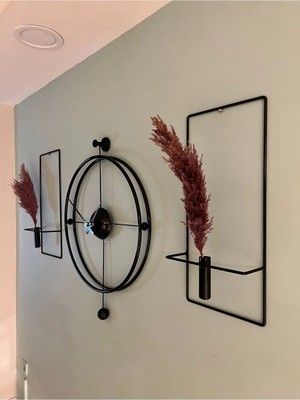 St. Morritz 3'lü Set Siyah Safir- Time Elegante Set (60X80CM) , Modern Dekoratif Metal Duvar Saati