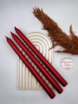 St. Morritz Dekoratif Metalik Kırmızı Şamdan Mumu 3 Lü Set
