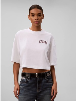 Calvin Klein Kadın / Kız Beyaz Calvin Klein Ss Boxy Cropped Back, Yaf Beyaz Kadın T-Shirt
