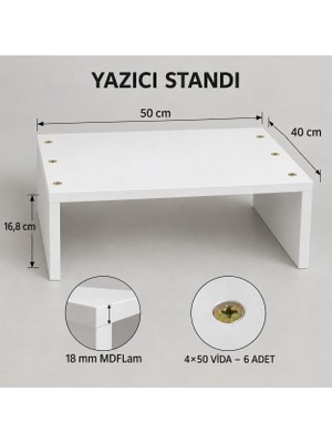 Özçamlar Mobilya Yazıcı Standı 50X40X16,8 cm Beyaz Mdf