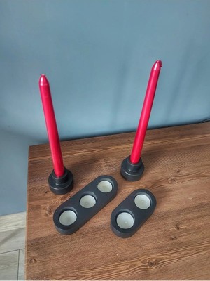 St. Morritz 2 Parça Tealight Mumluk ve 2li Şamdan Siyah 4 Parça